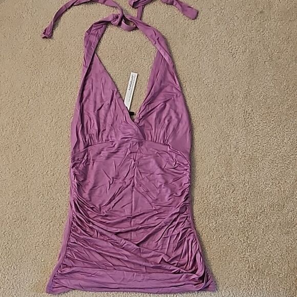 AmélieBoutik Halter V Neck Crossover Empire Waist Sleeveless Blouse Tops XS - Picture 6 of 9